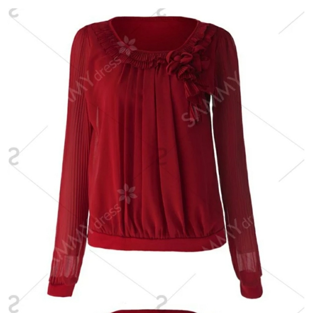 Red Wine Chiffon Blouse